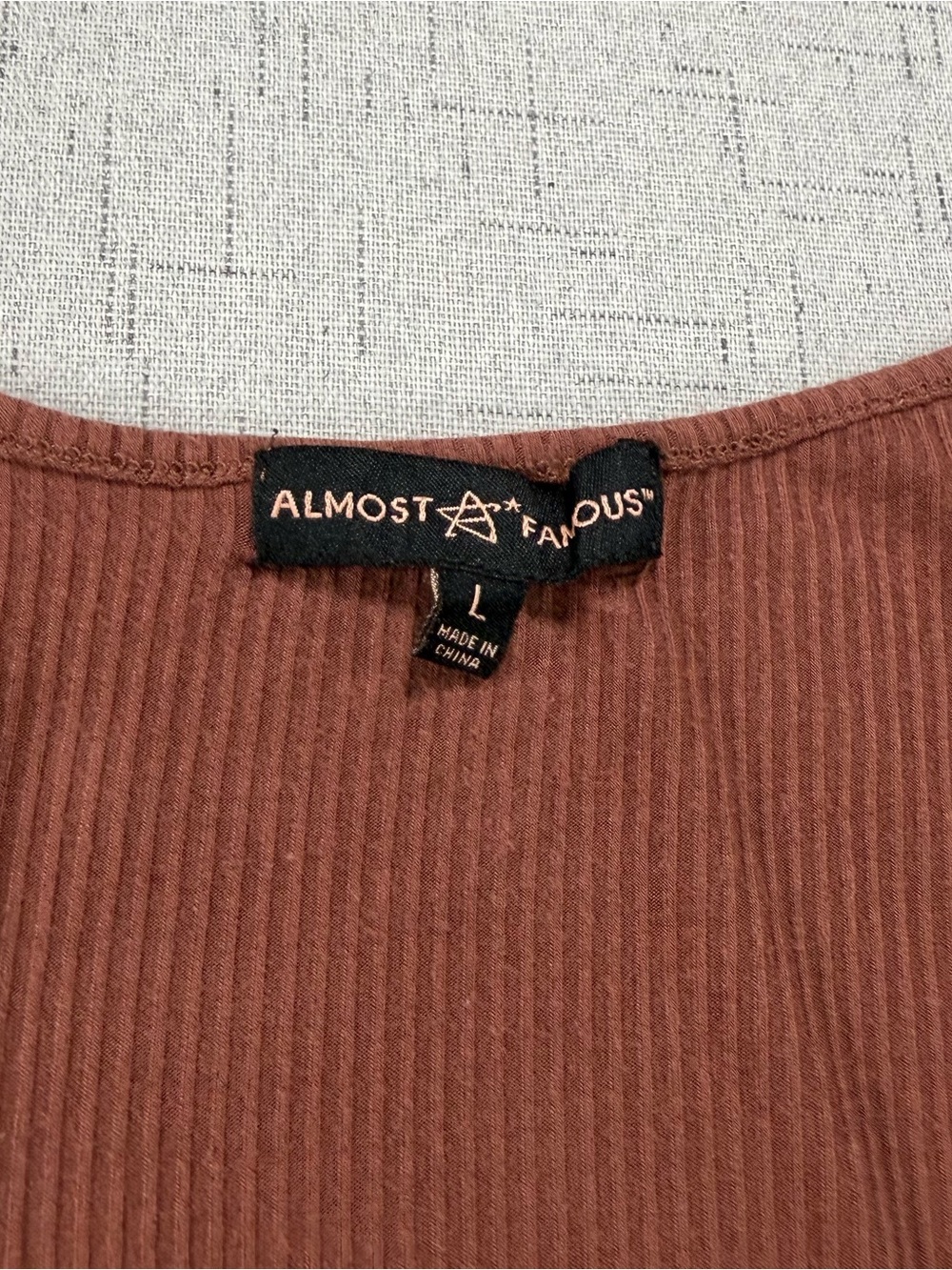 Almost Famous Rust Brown Ribbed Button-Front Long Sleeve Top - Picture 2 of 6